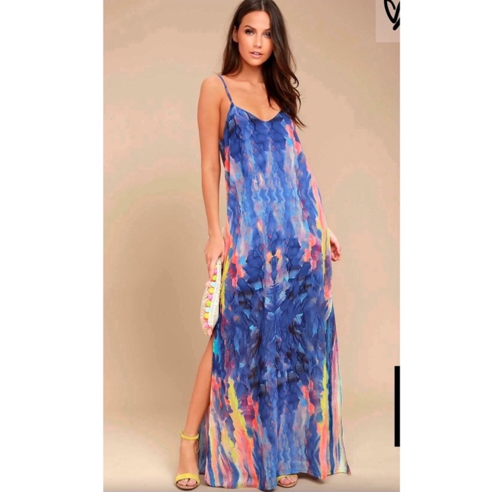 Flying Watercolors Royal Blue Print Maxi